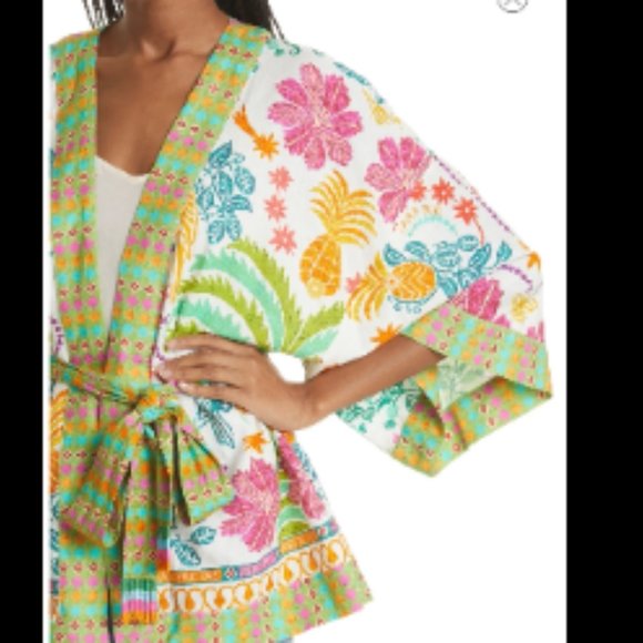 FARM RIO Fruits Scarves Queen Linen Blend Topper Kimono In Fruits Queen Kimono - Picture 5 of 6